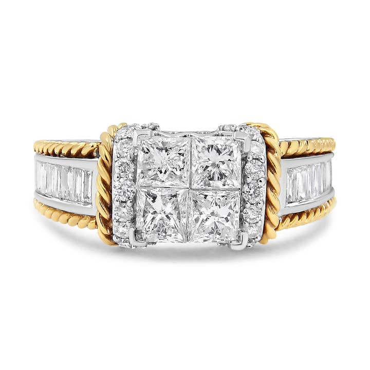 Bague de fiançailles style quad en or 14K avec 1 1/2 ct de diamants pour la vente par Infinite Jewels