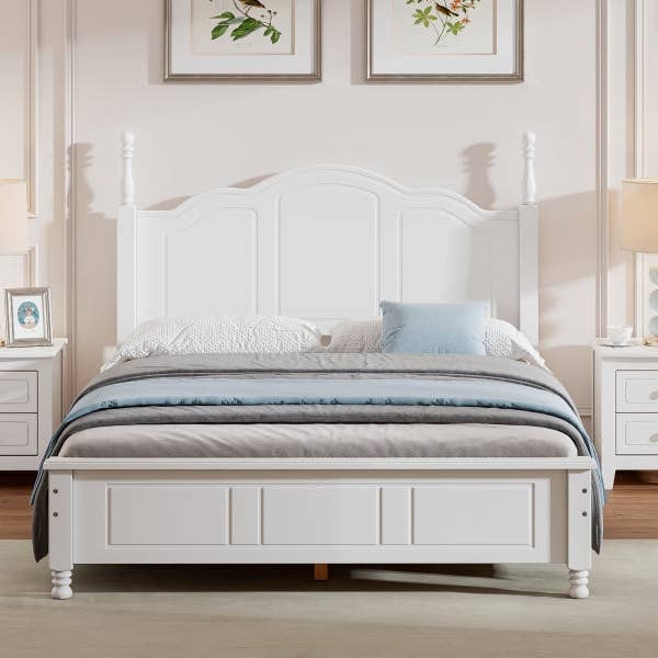 Orange County Decor - Wholesale Bed - Full Size Wood Platform Bed Frame,Retro Style Platform Bed With Wooden Slat Support,White White Wood9