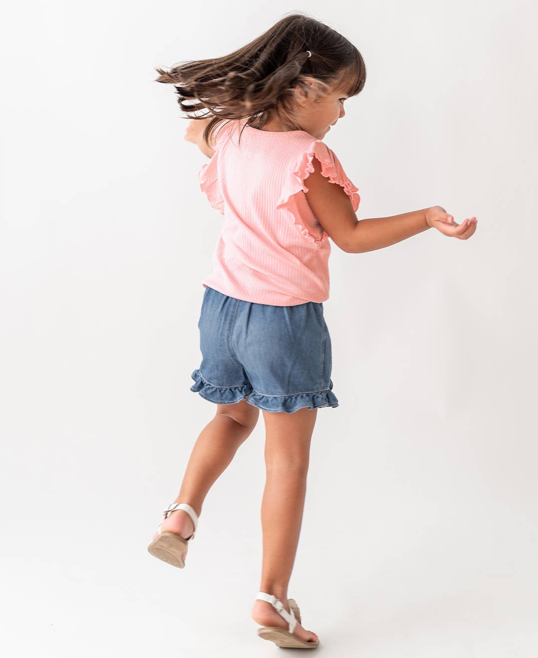 Blue Girls Light Wash Denim Ruffled Jean Skort for wholesale on Faire3