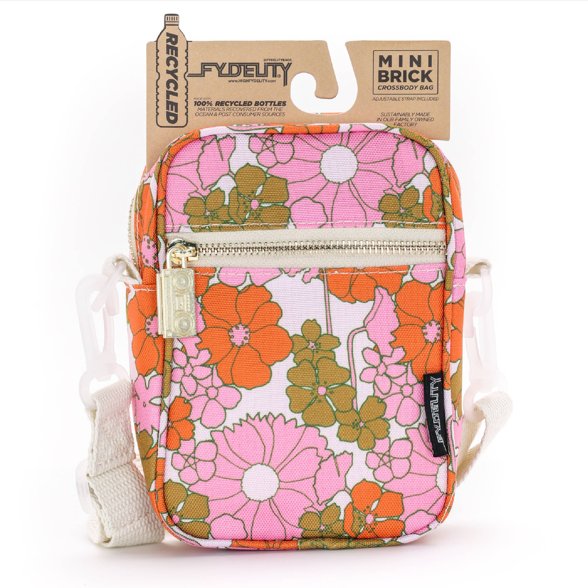 Fydelity - Wholesale Crossbody Bag - Women's - 88620: Mini Brick Bag | Recycled RPET | Floral Red Pink1