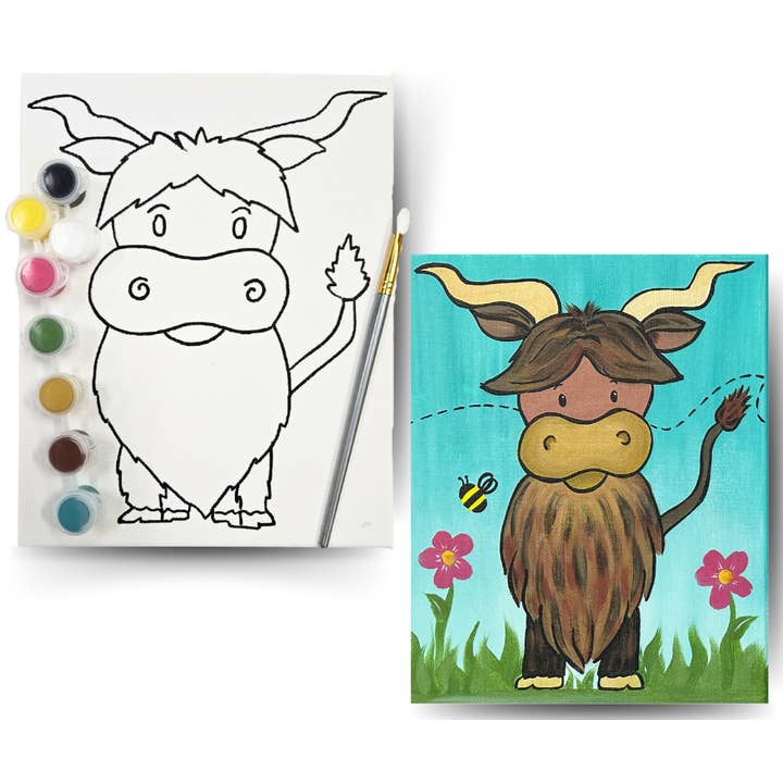Highland Cow - DIY Canvas Paint Kit - Includes Paint & Brush for wholesale by Painted Grape