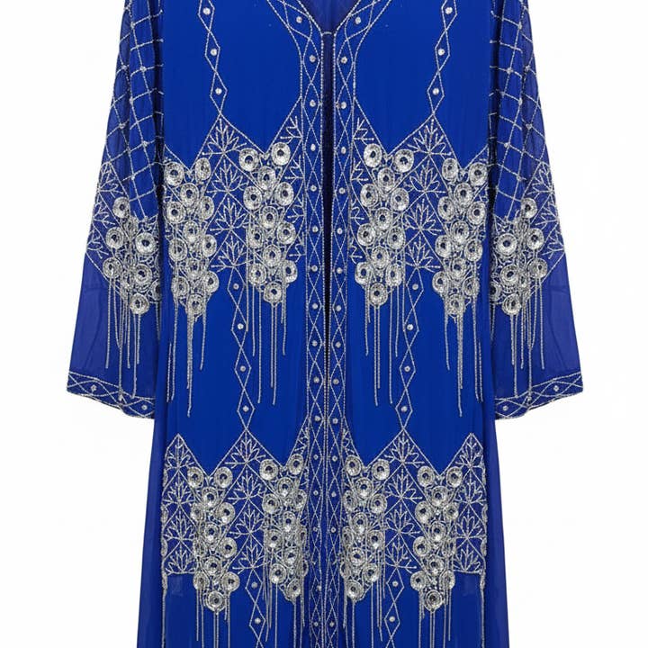 Long Blue and Silver Jewel Kaftan for wholesale by ACUS