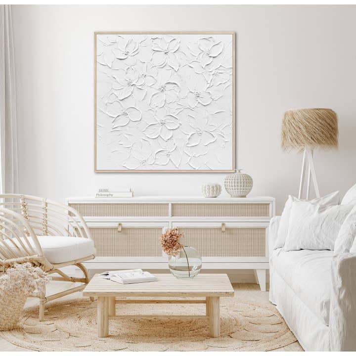 White Embossed Elegance Canvas Wall Art for wholesale on Faire1