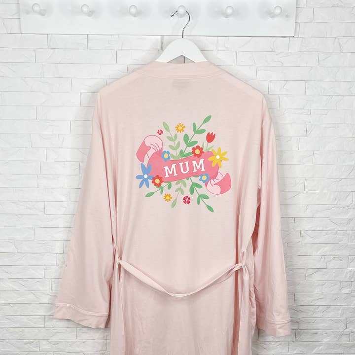 Mum Scroll Dressing Gown With Flowers for wholesale by Lovetree Design