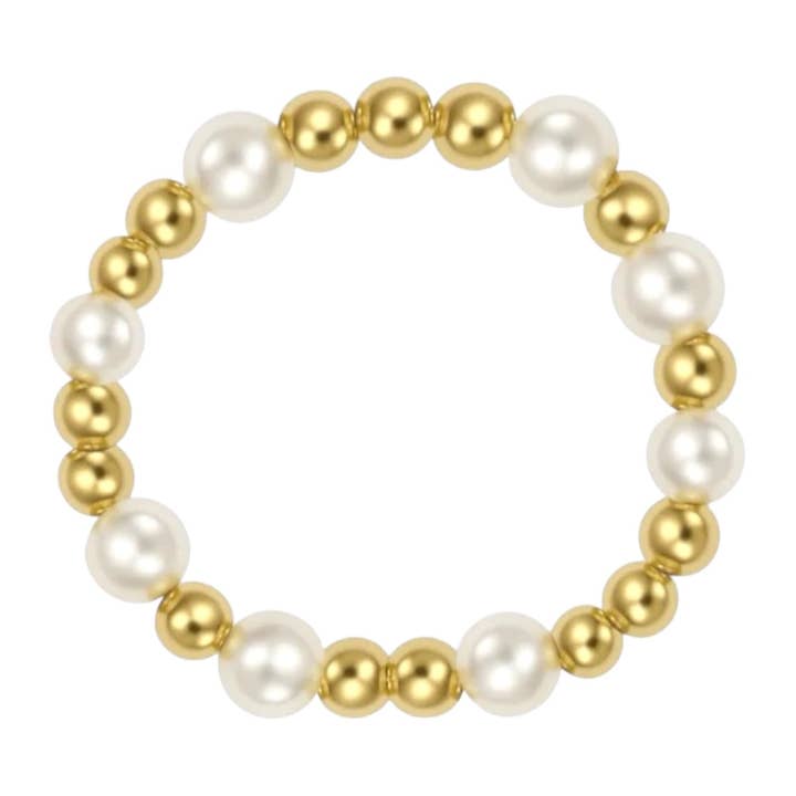 Emma | Beaded Stretchy Ring with Pearls for wholesale by bara boheme