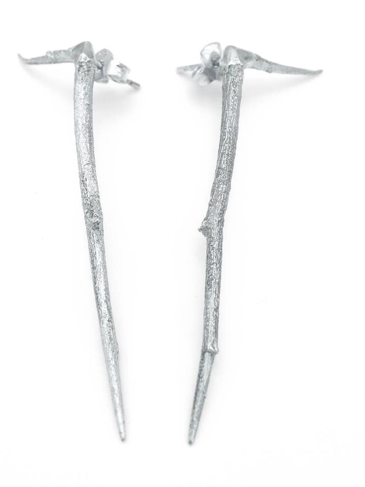 Hawépine #3 Genderfull Long Silver Earring for wholesale by Marguerite Bones