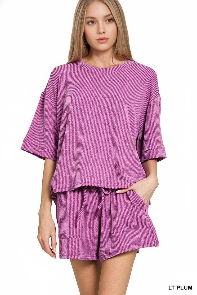 42POPS – Engroshandel Loungesæt - Dame – .Corded Rib T-shirt & Shorts 2-delt Sæt66