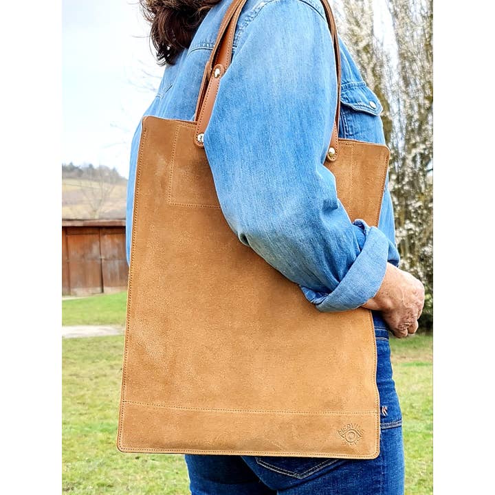 AURELIO - Sacola de couro de bezerro em camurça dourada por atacado de Mervile