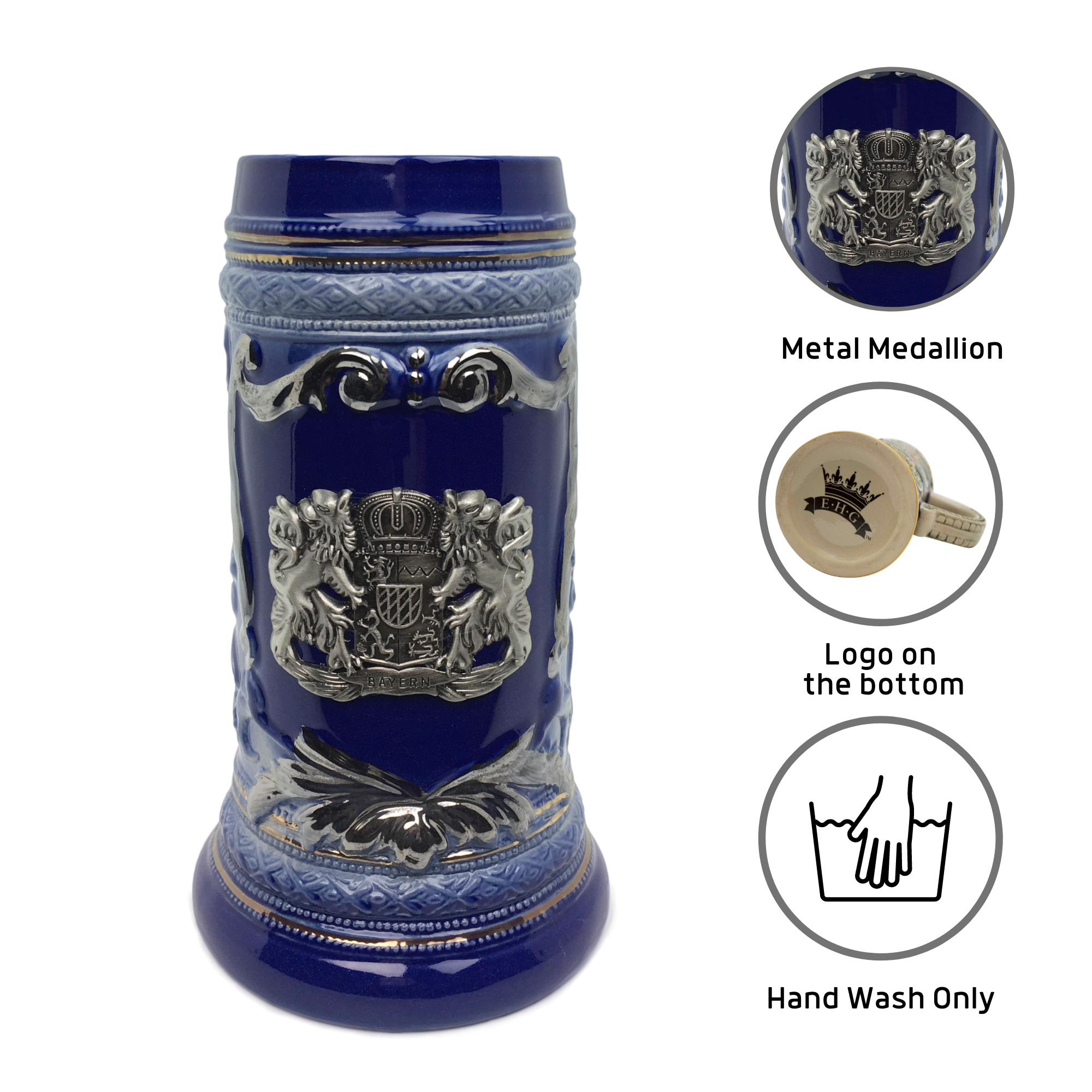 European Heritage Gifts - Wholesale Beer Glass/Mug - Deluxe Relief Bayern Medallion German Beer Stein5
