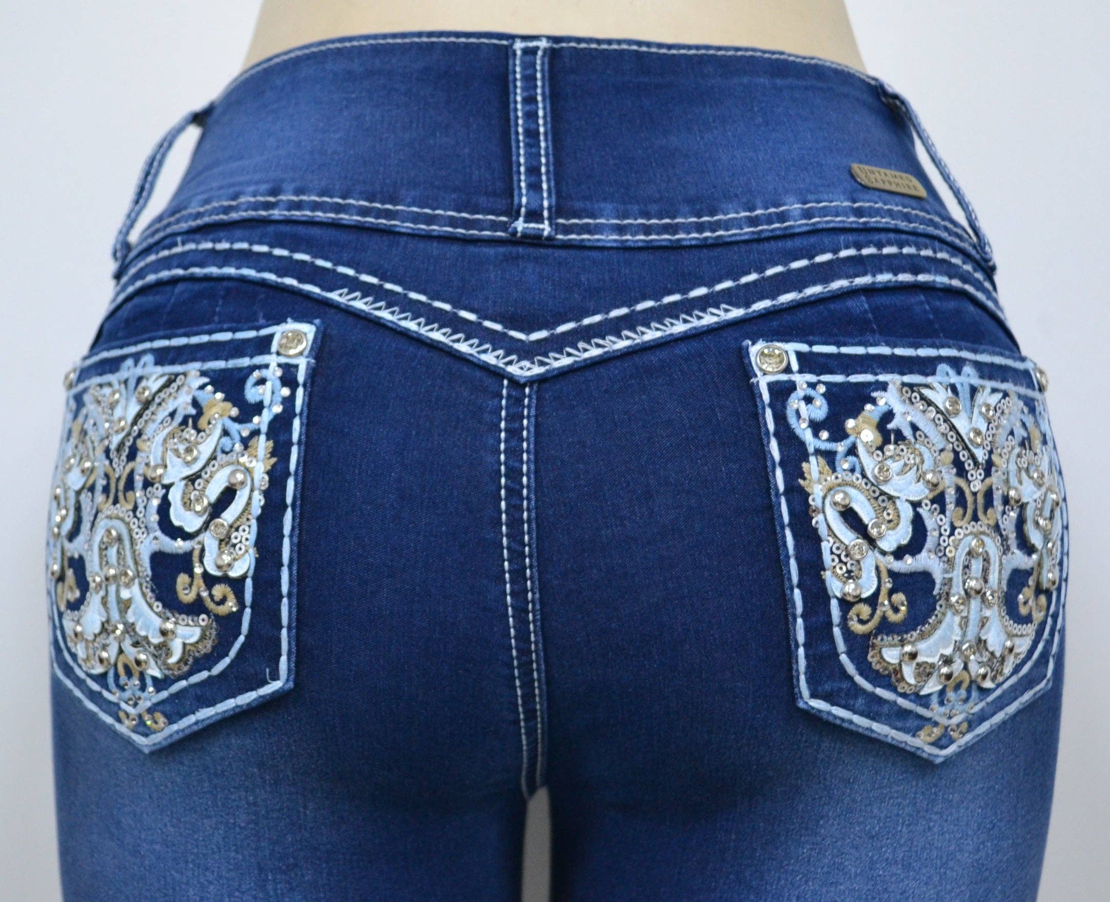 Blue USC-F026 Sexy Maddie Vintage Butt Lifter Levante Cola Jeans for wholesale on Faire