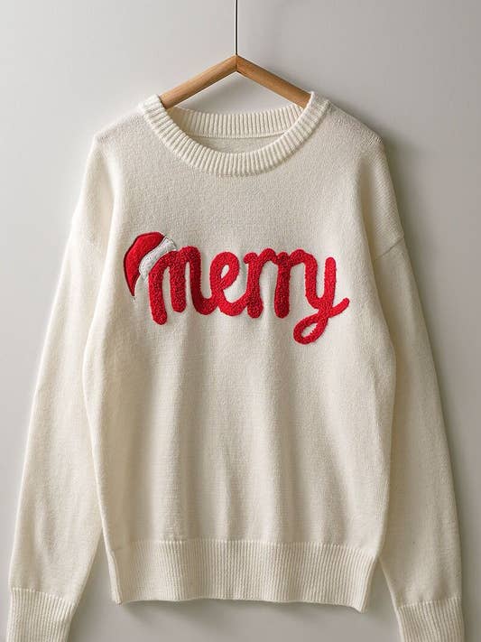 Urban Daizy - Wholesale Knit Sweater - Women's - Merry Embroidered Crewneck Sweater0