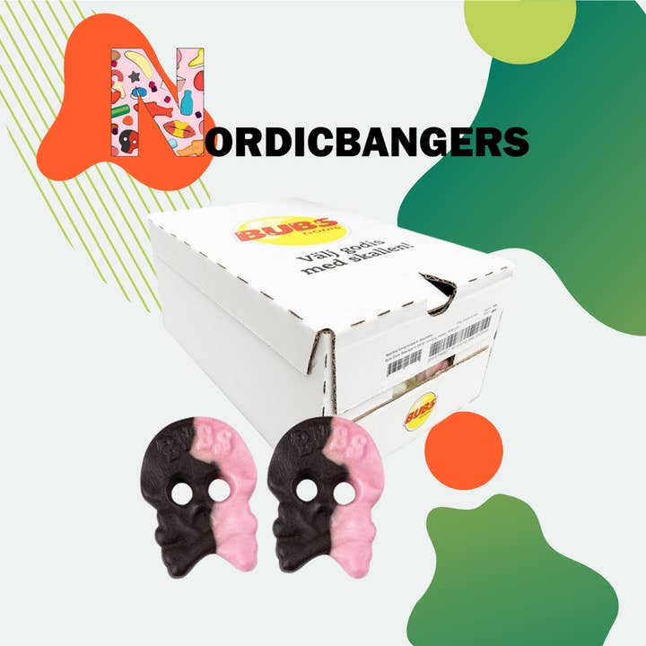Nordicbangers - Swedish Candy - Wholesale Licorice - Bubs Swedish Candy Box 2.8kg Foam Skull Raspberry/Licorice