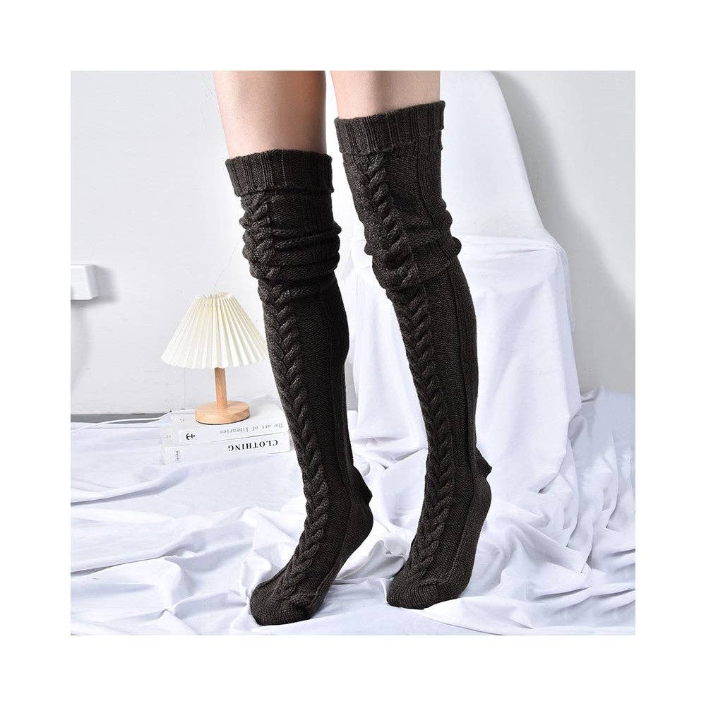 Plush Looks - Wholesale Socks - Women's - Solid Color Knitted Thigh High Stockings Socks1
