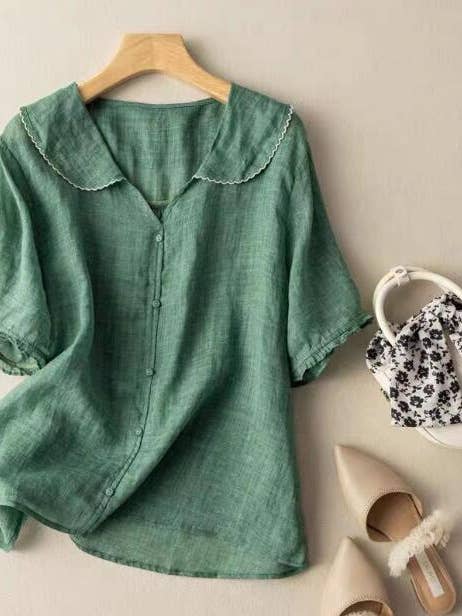 Vintage Doll Collar Short Sleeve Blouse for Women for wholesale by Whisper Mint