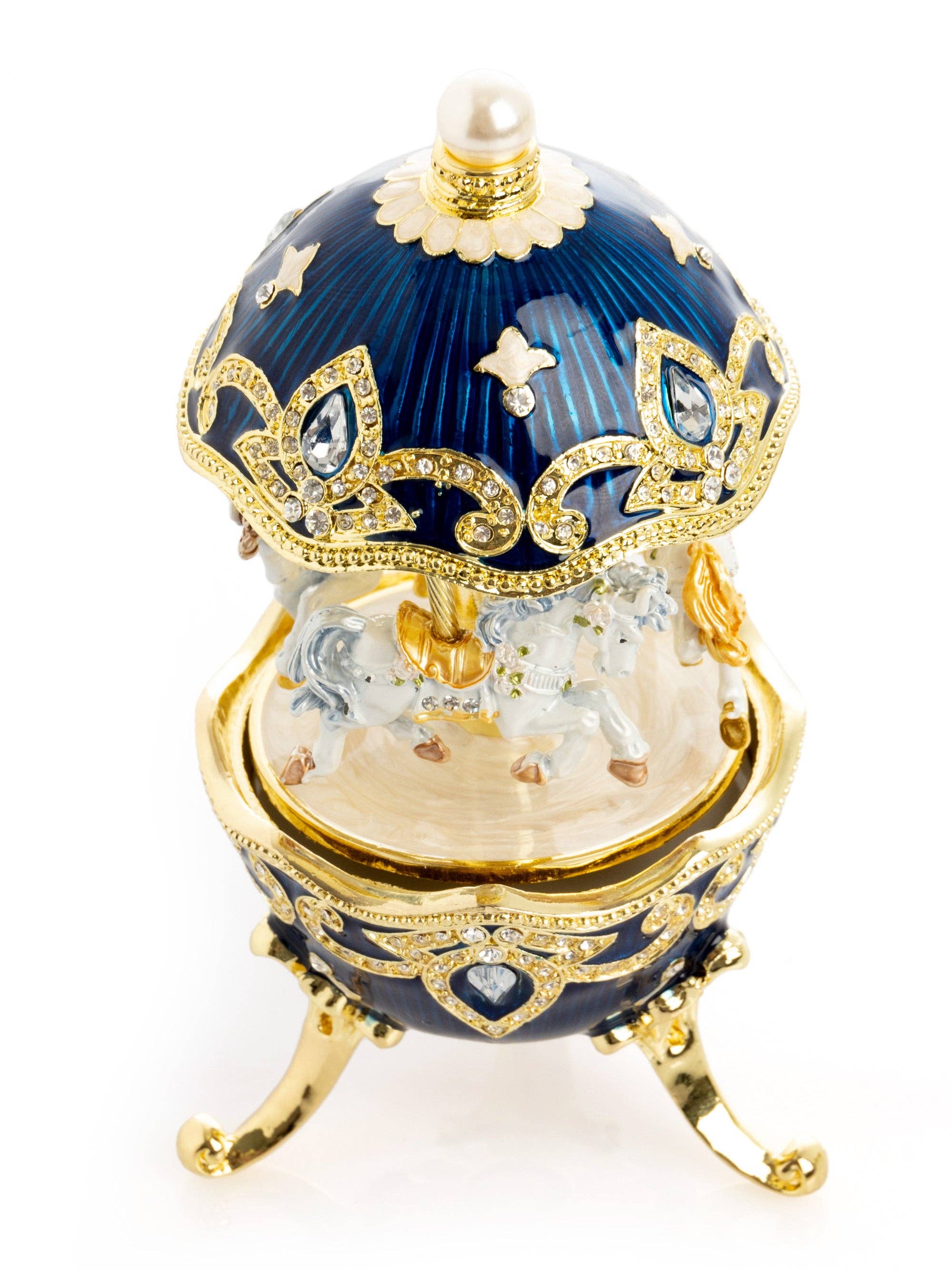 Keren Kopal - Venta al por mayor Cajas decorativas - Huevo de Fabergé con carrusel de caballo de viento azul9