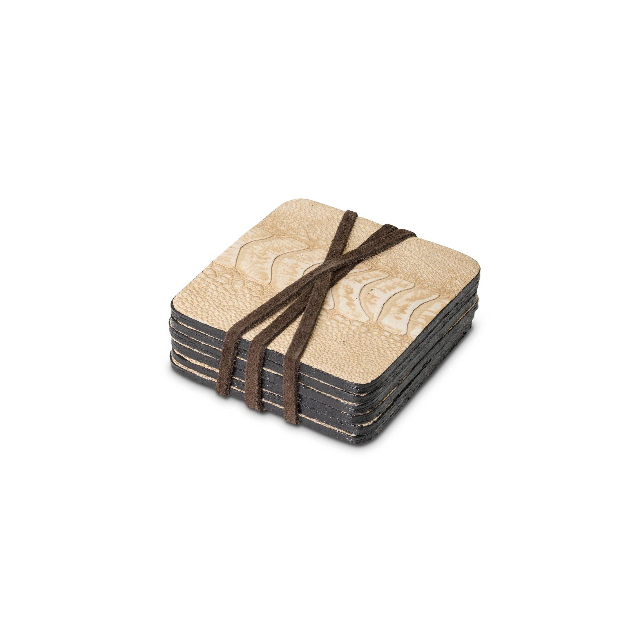 Ngala Trading – wholesale Coasters – Ostrich Shin Coasters w/ Tie (s/6) - Stone Washed1