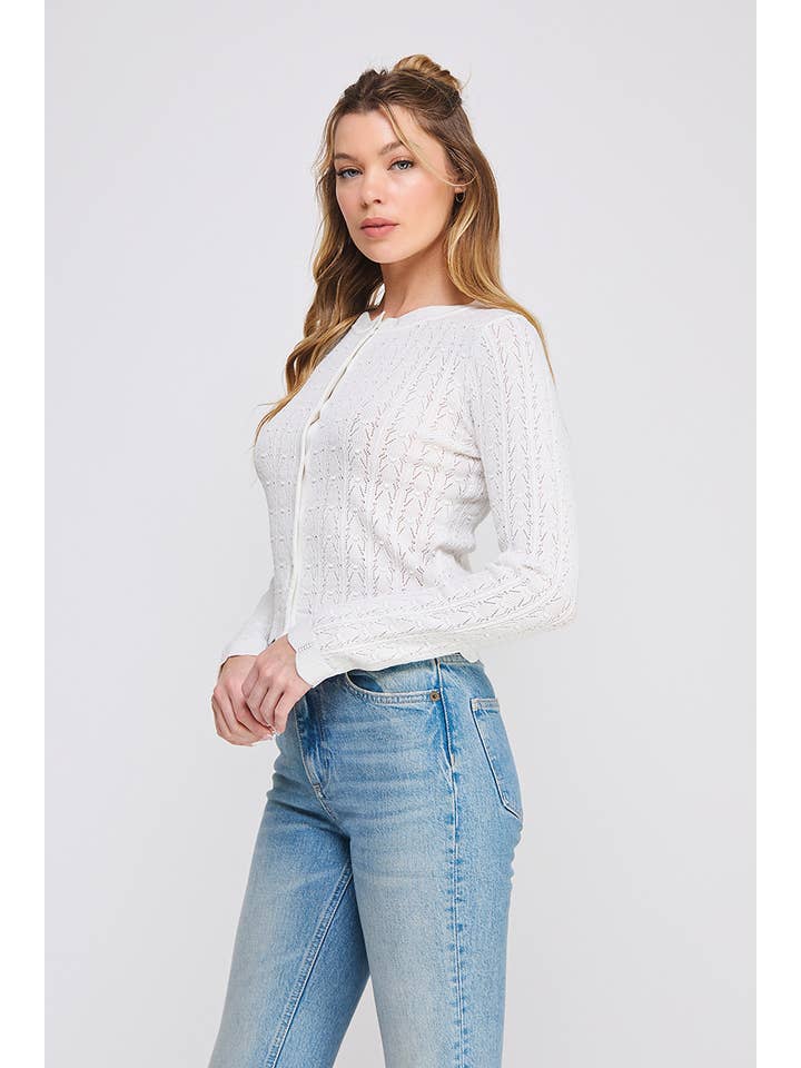 Allie Rose - Wholesale Cardigan - Women's - Lightweight Pointelle Cardigan
