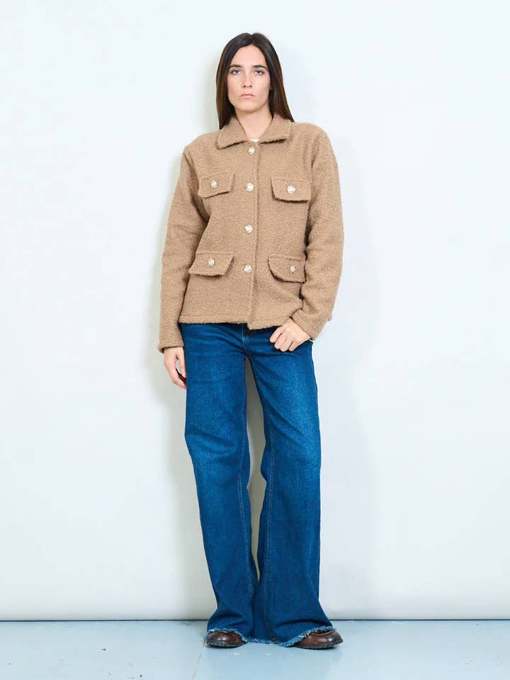 Teddy fabric jacket with plush effect for wholesale by AMELÉ