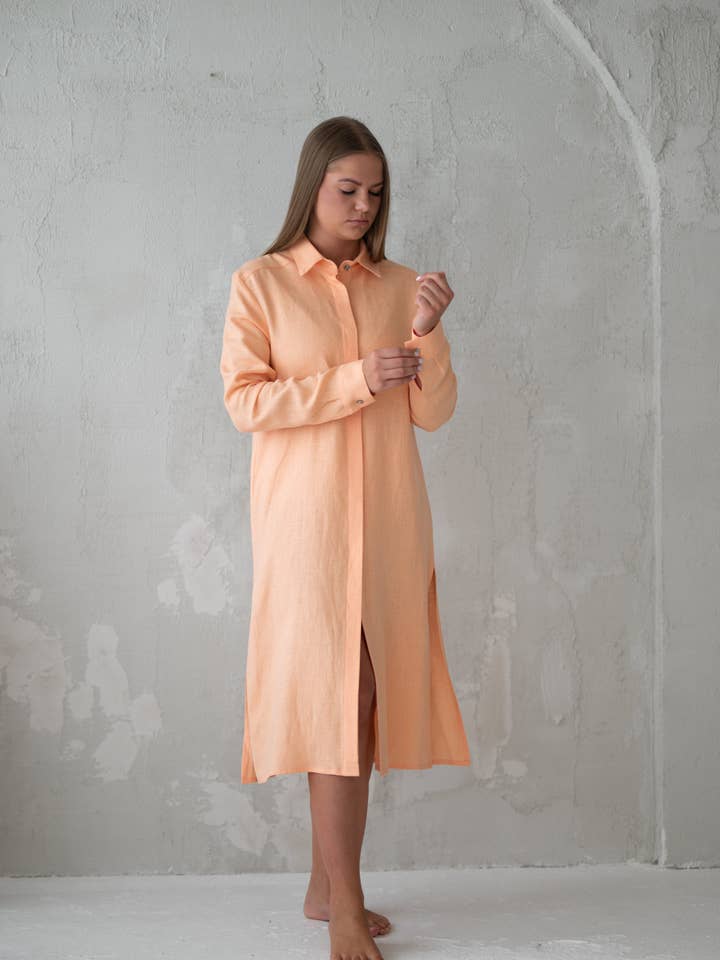 Beach Linen Tunic/Dress CW008 With Belt in Peach (3583) for wholesale by Unique Linen