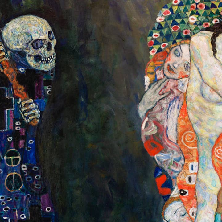 Affiche d'exposition - Mort et Vie par Gustav Klimt pour la vente par Rock Paper Scissors Wall Art