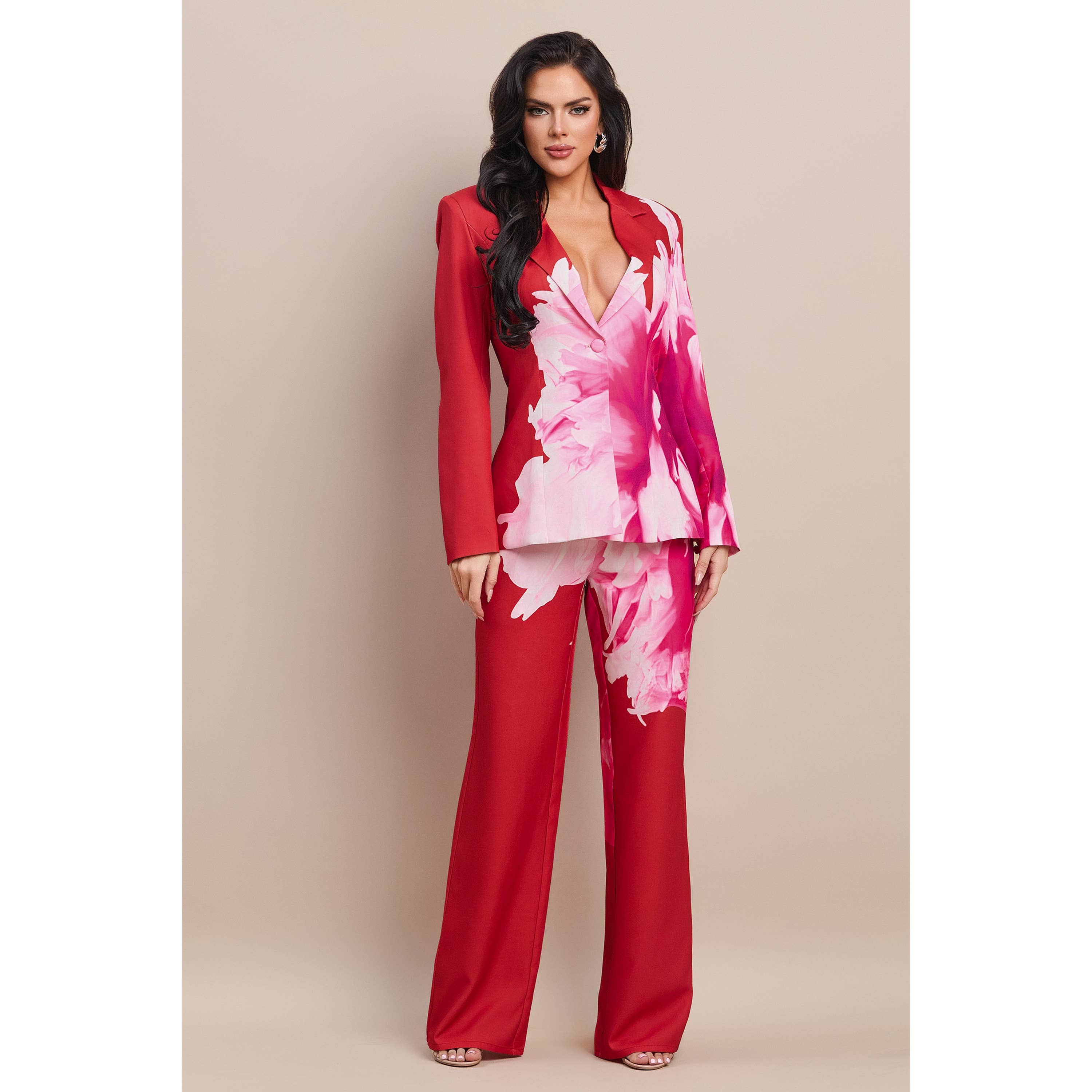 The Sang – Fato - Mulher por atacado – BLAZER COM CALÇAS COMBINANDO EM ESTAMPA FLORAL0