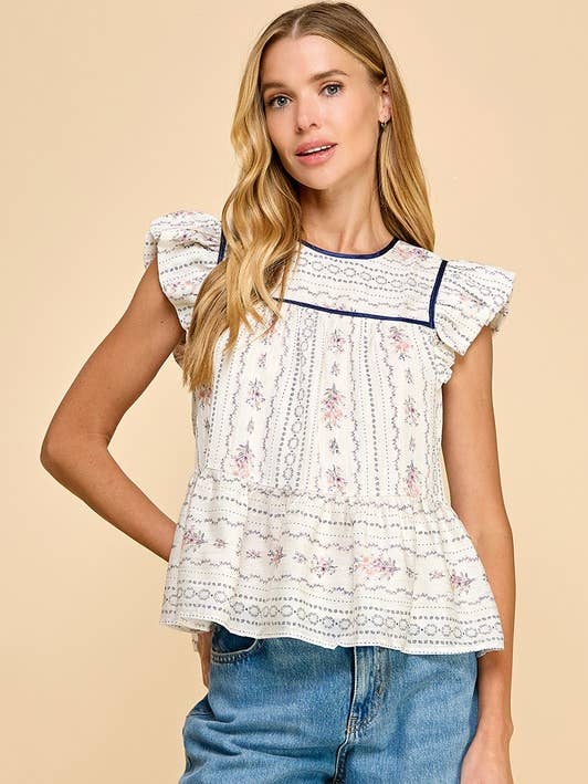 CT8940-Haut à basque rayé à imprimé floral pour la vente par TCEC