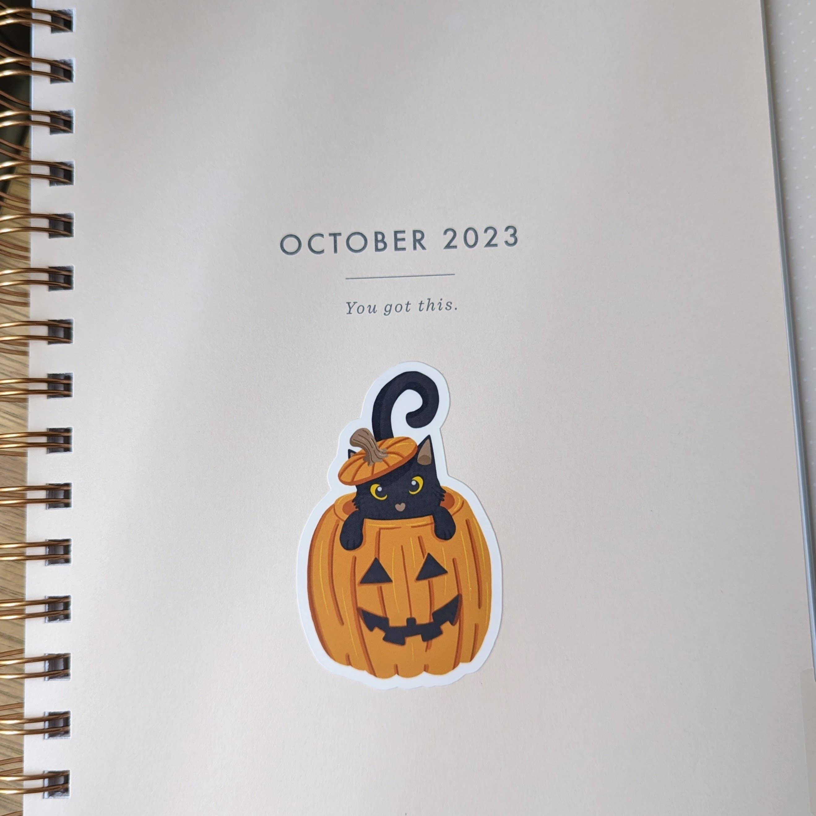 Sleepy Fawn Studio - Wholesale Sticker - Halloween Pumpkin Cat Sticker | Laminated Vinyl1