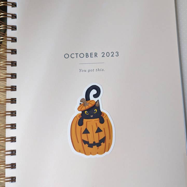 Sleepy Fawn Studio - Wholesale Sticker - Halloween Pumpkin Cat Sticker | Laminated Vinyl1