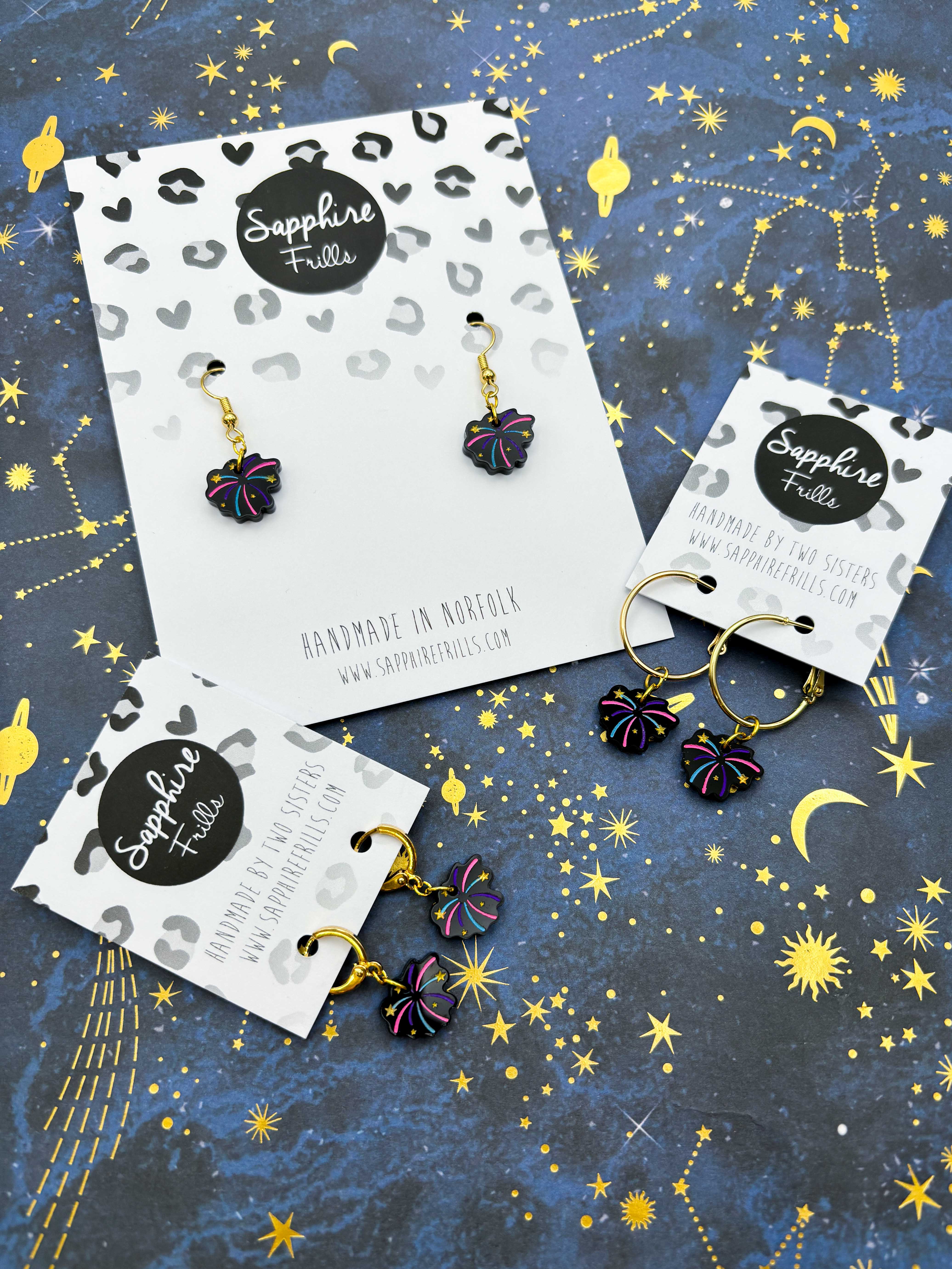 Sapphire Frills Ltd - Wholesale Huggie Earrings - Small Black Gloss Firework Acrylic 1cm Hoop Dangle Earrings3
