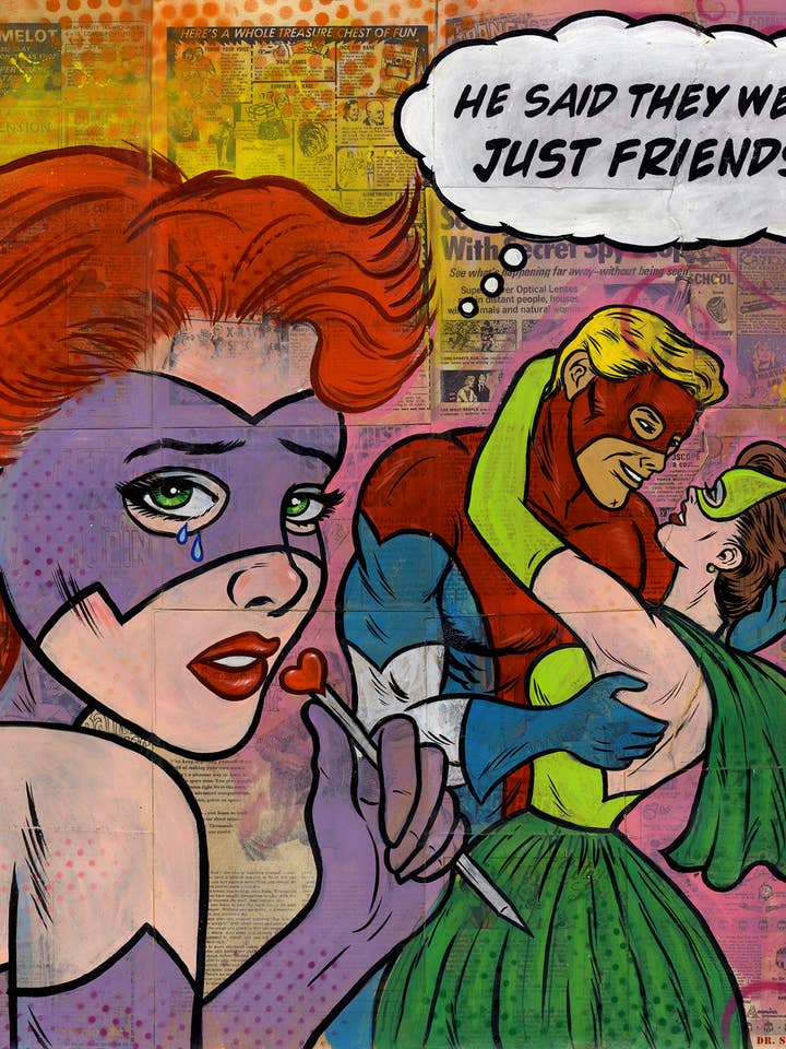 "He Said They Were Just Friends" by Dr. Smash! 13x13 signed for wholesale by Xeno Pop