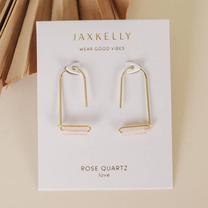 JaxKelly – Engroshandel Hængeøreringe og creoløreringe – Drop - Rose Quartz - Guld Øreringe0