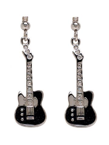 Broadway Gifts Co - Wholesale Dangle Earrings - Silver and Black Steel String Guitar Earrings