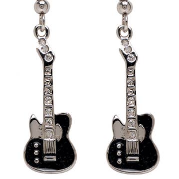 Boucles d'oreilles guitare en acier argenté et noir pour la vente par Broadway Gifts Co