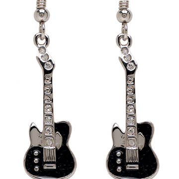 Broadway Gifts Co - Vendita all'ingrosso Orecchini pendenti - Orecchini a forma di chitarra in argento e acciaio nero