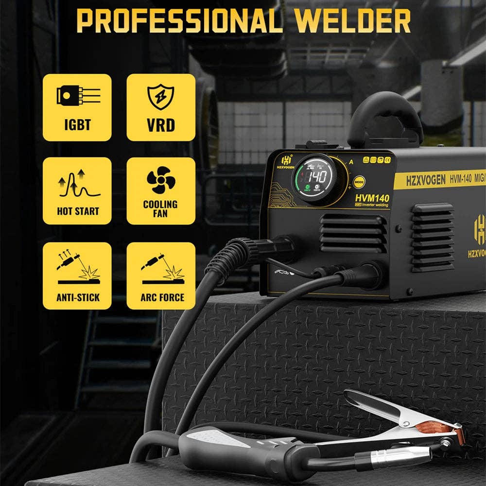 American Smart - Wholesale Kitchen Appliance - HZXVOGEN HVM140 3 in 1 Semi-Automatic Inverter Mig Welding Machine MMA/Gasless MIG/Lift TIG IGBT Non Gas Welder Synergy Tool5