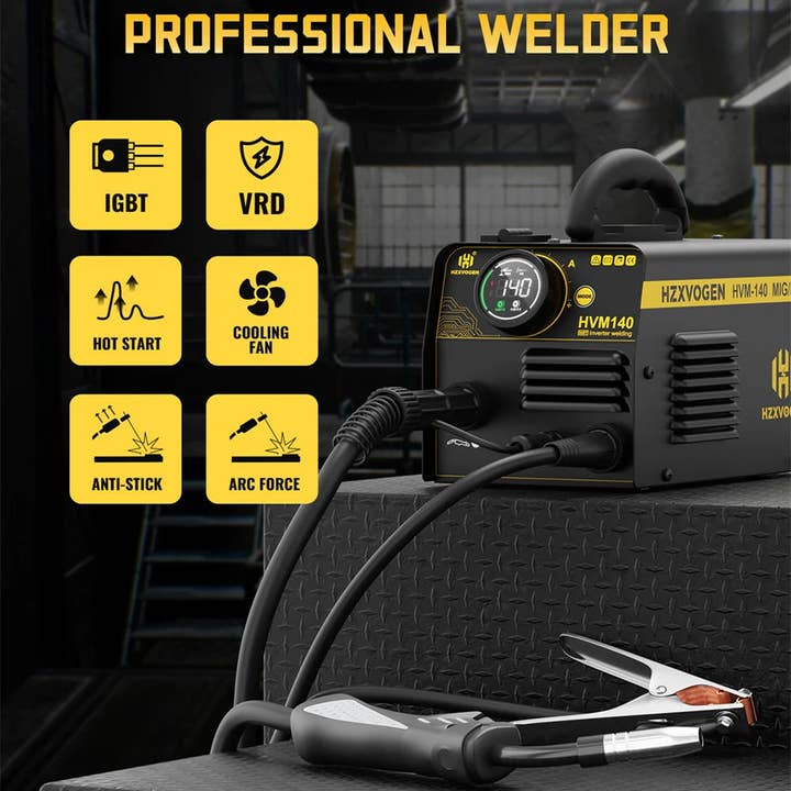 American Smart - Wholesale Kitchen Appliance - HZXVOGEN HVM140 3 in 1 Semi-Automatic Inverter Mig Welding Machine MMA/Gasless MIG/Lift TIG IGBT Non Gas Welder Synergy Tool5