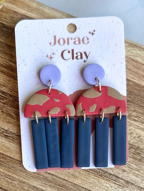 Blue + Lilac + Red Clay Earring for wholesale by Maude West Company