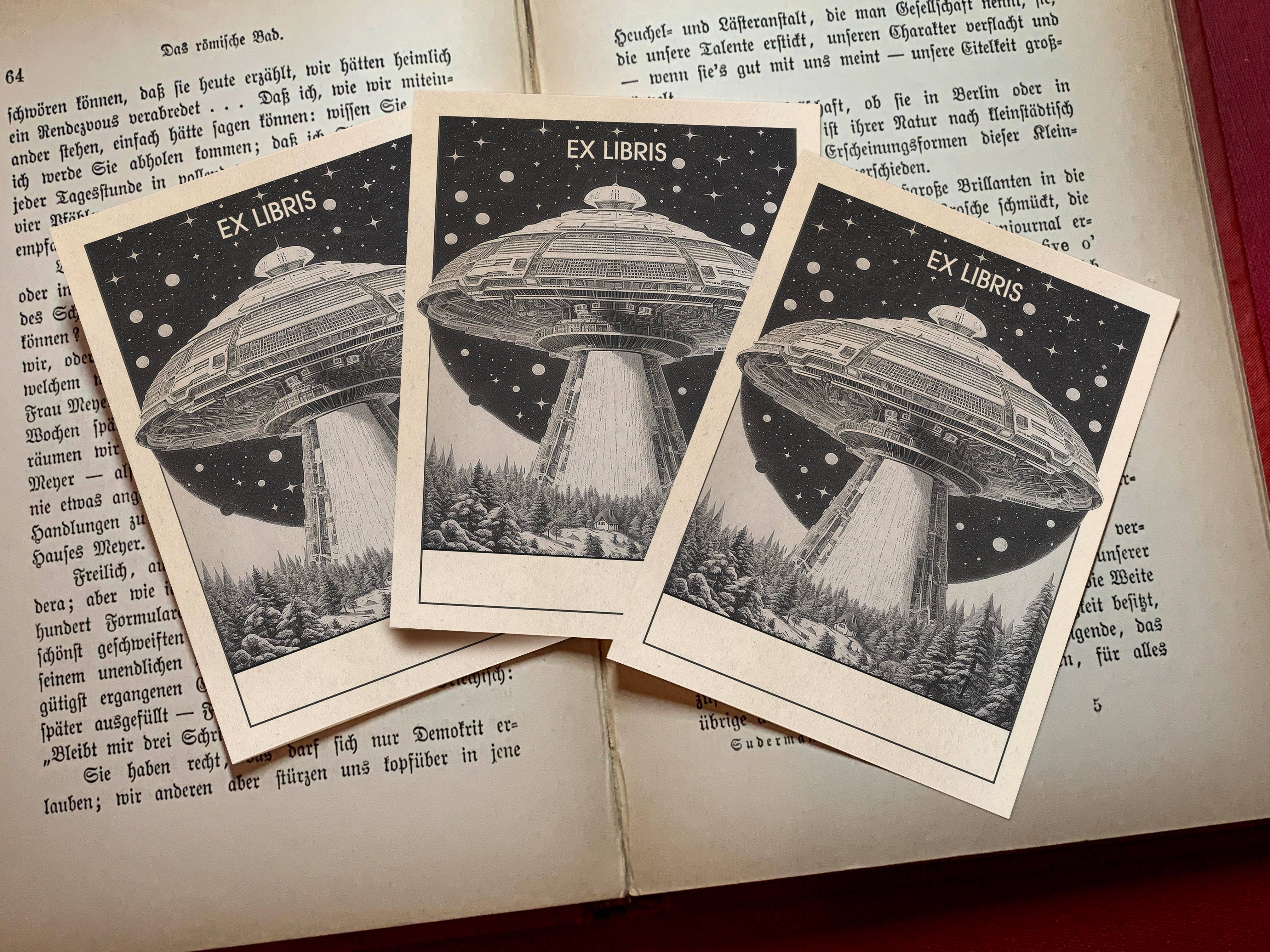 Ebon et Noir LLC – Großhandel Exlibris – Wir sind nicht allein, Exlibris Exlibris Exlibris aus gummiertem UFO-Papier2