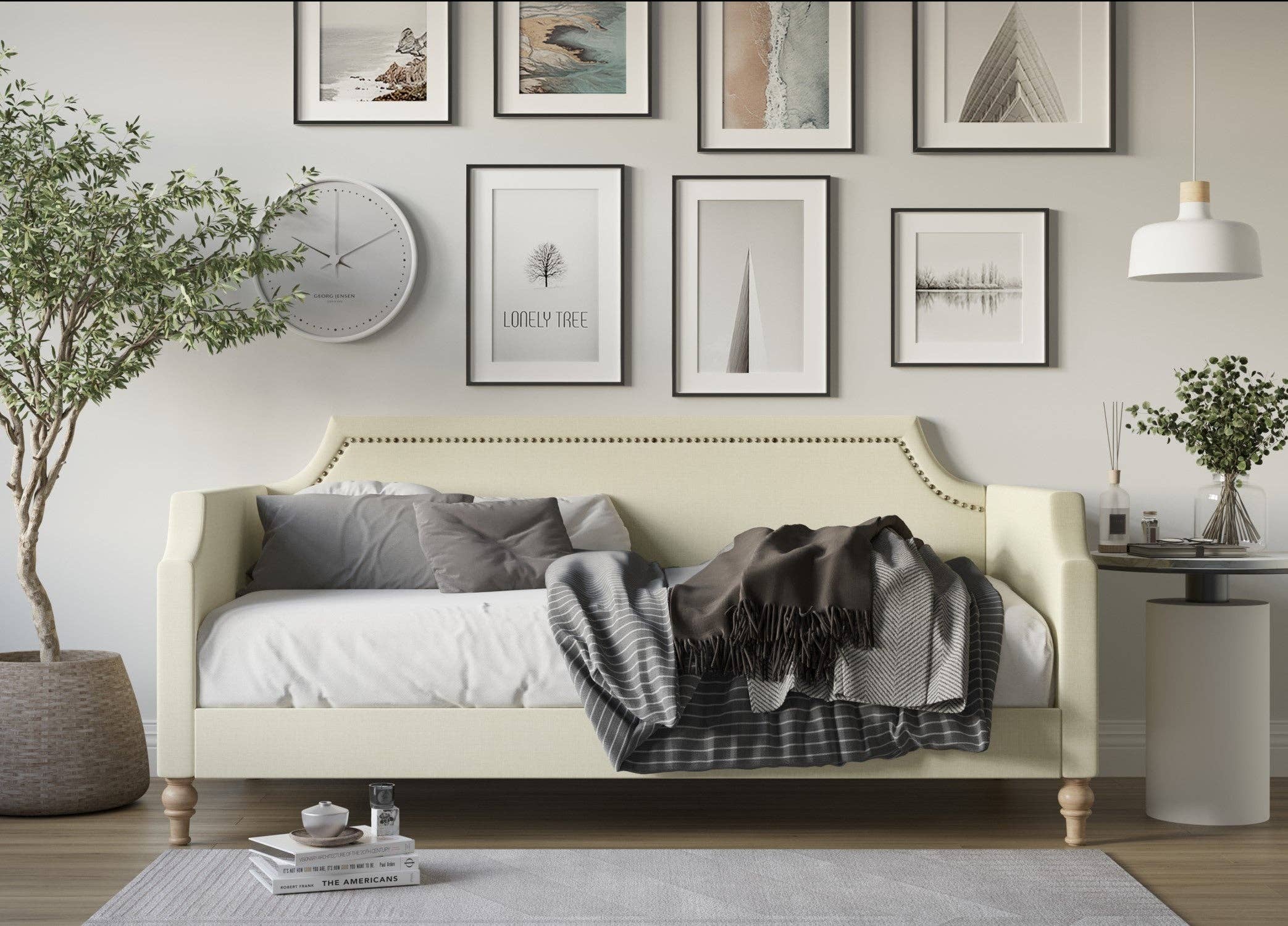 Home Design - Wholesale Day Bed - Pita Upholstered Twin Daybed with Nailhead Trim and Scooped Silhouette, Gray – Adult Living Room, Guest Room, or Bedroom, Easy Assembly6