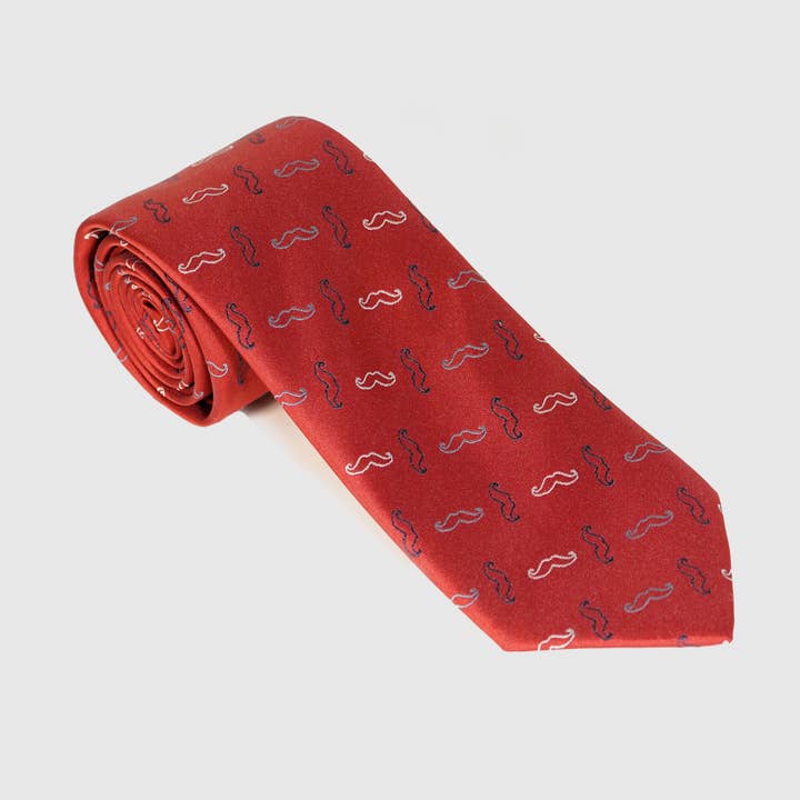 red Wide Men's Tie Satin Finish 7cm - Bicolor Mustaches for wholesale on Faire0