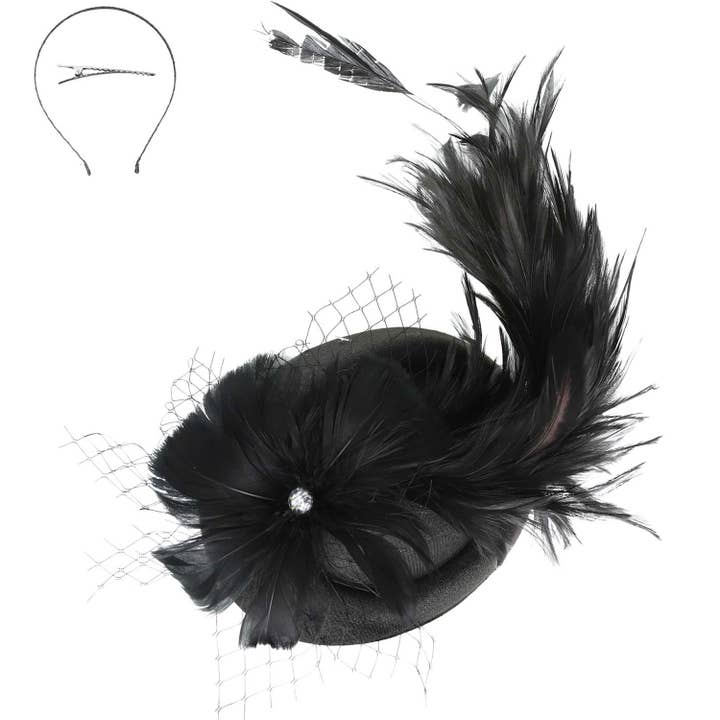 SP Sophia Collection - Wholesale Fascinator Hat - Women's - 3-Piece Bow Netted Fascinator Headband and Clip