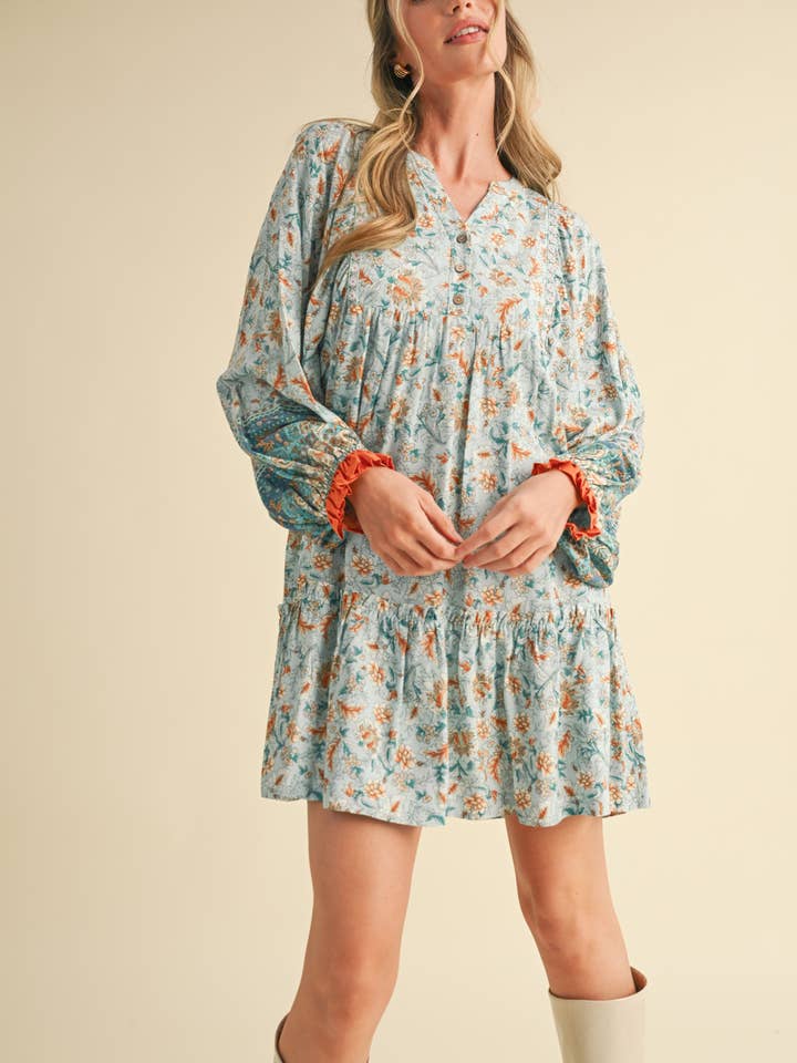 &MERCI - Wholesale Dress - Women's - EXCLUSIVE PRINT PUFF SLEEVE TIERED BABYDOLL DRESS MDR34902