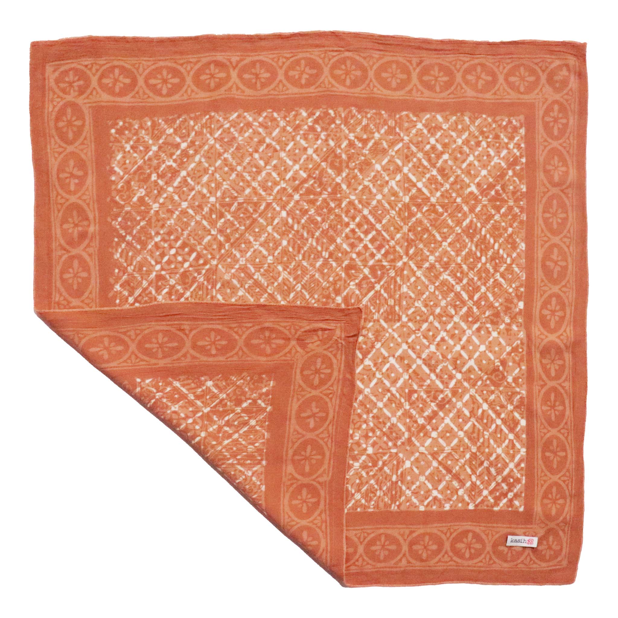 Kasih Co-op – Großhandel Bandana – Damen –  Batik-Bandana, weiche, leichte Baumwolle, Braun, Pfirsichkoralle2