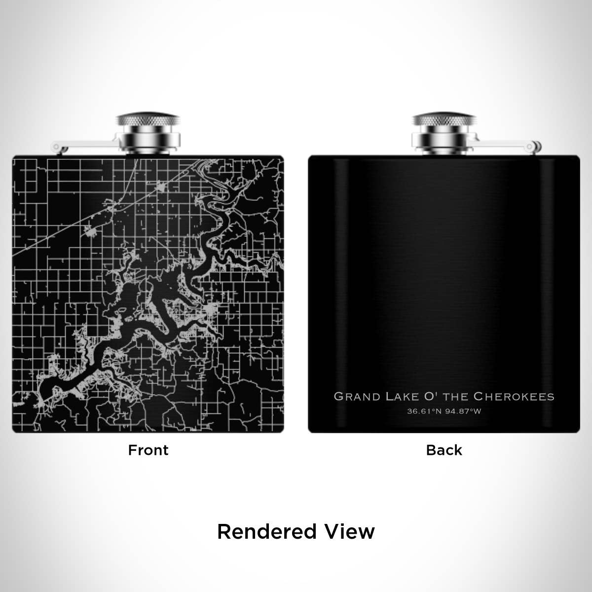 JACE.design - Wholesale Flask - Grand Lake O' The Cherokees OK Map Hip Flask in Matte Black1