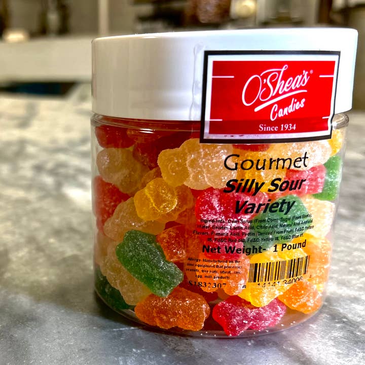 Gourmet Gummy Bears “Silly Sour Variety 🤡 ” w/ Jar 16OZ for wholesale by O'Shea's Candies Sweet Shop