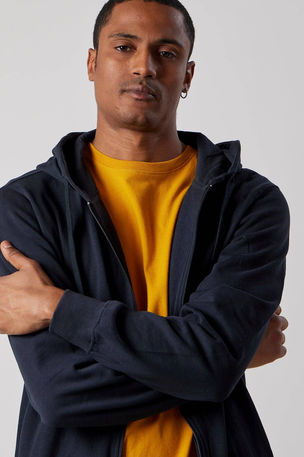 Blue Brushed sweatshirt with hood and zip in organic cotton  for wholesale on Faire0