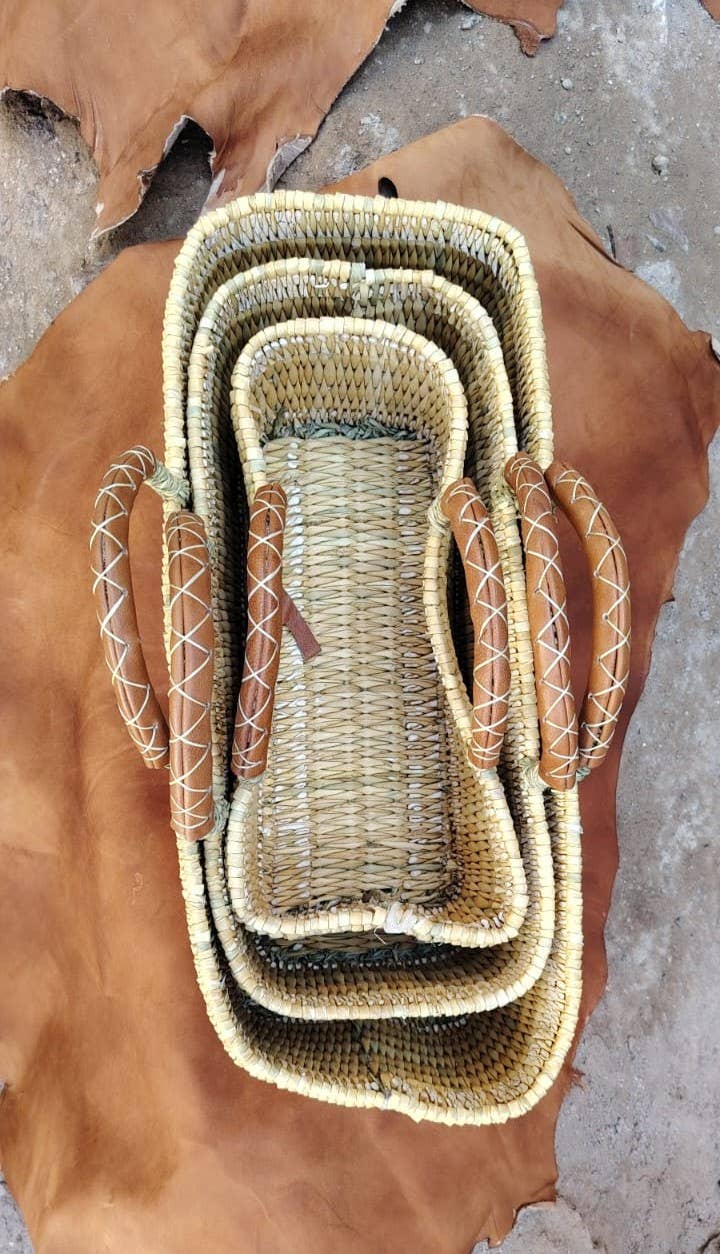 Twins Basket - Wholesale Basket - REED BASKET WITH LEATHER Handles2