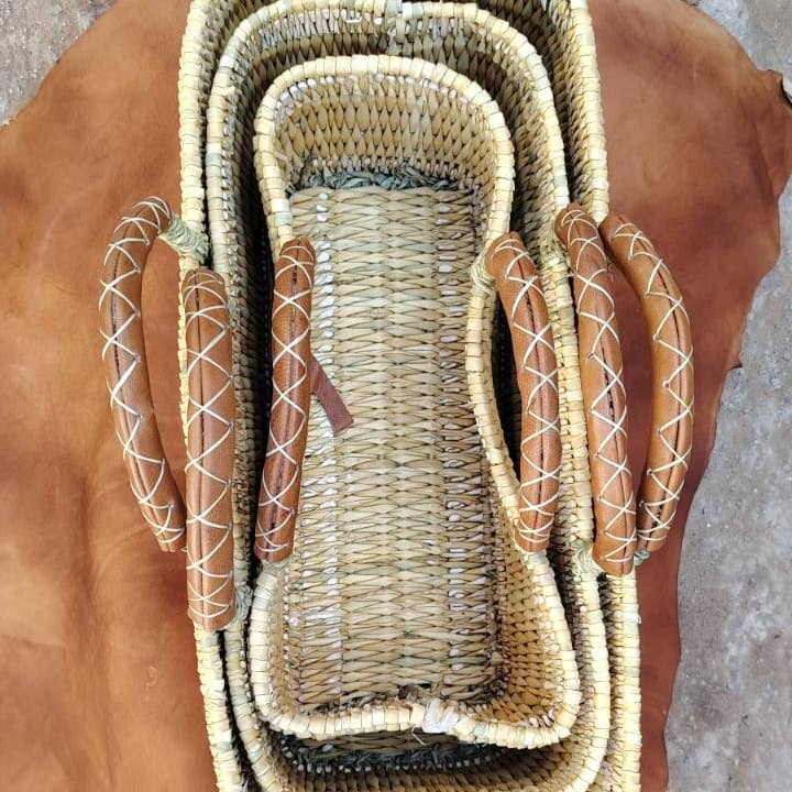 Twins Basket - Wholesale Basket - REED BASKET WITH LEATHER Handles2