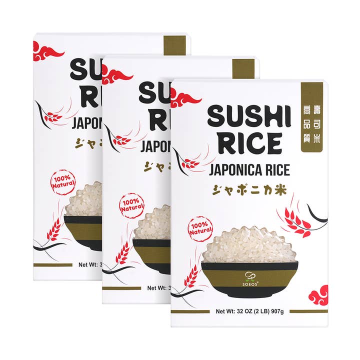 Soeos Arroz de Sushi Japonica, 907 g (2 lb), Pack de 3 por atacado de soeos
