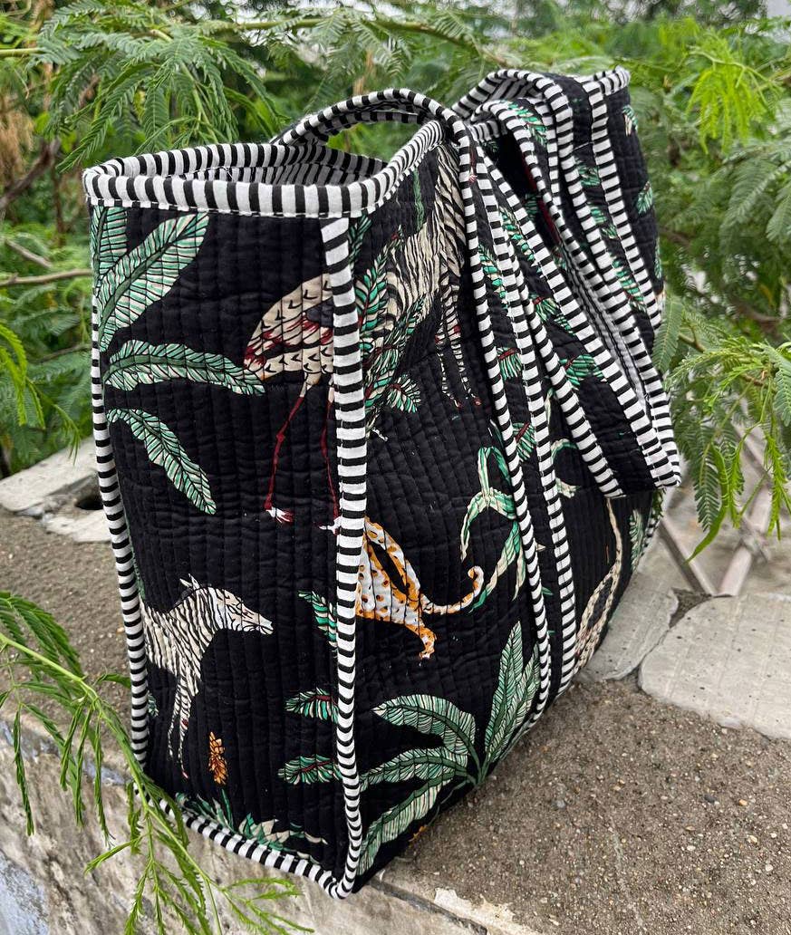 bhavnas boutique - Vente Sac porté épaule – femme - Sac à main imprimé Jungle, sacs à bandoulière rembourrés en coton pour femmes3